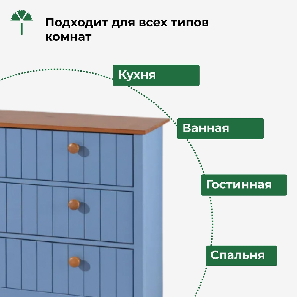 Комод 80х30х63, Паула, с 3 ящиками для одежды, в прихожую, спальню, детскую, массив сосны, голубой/черри, Dipriz