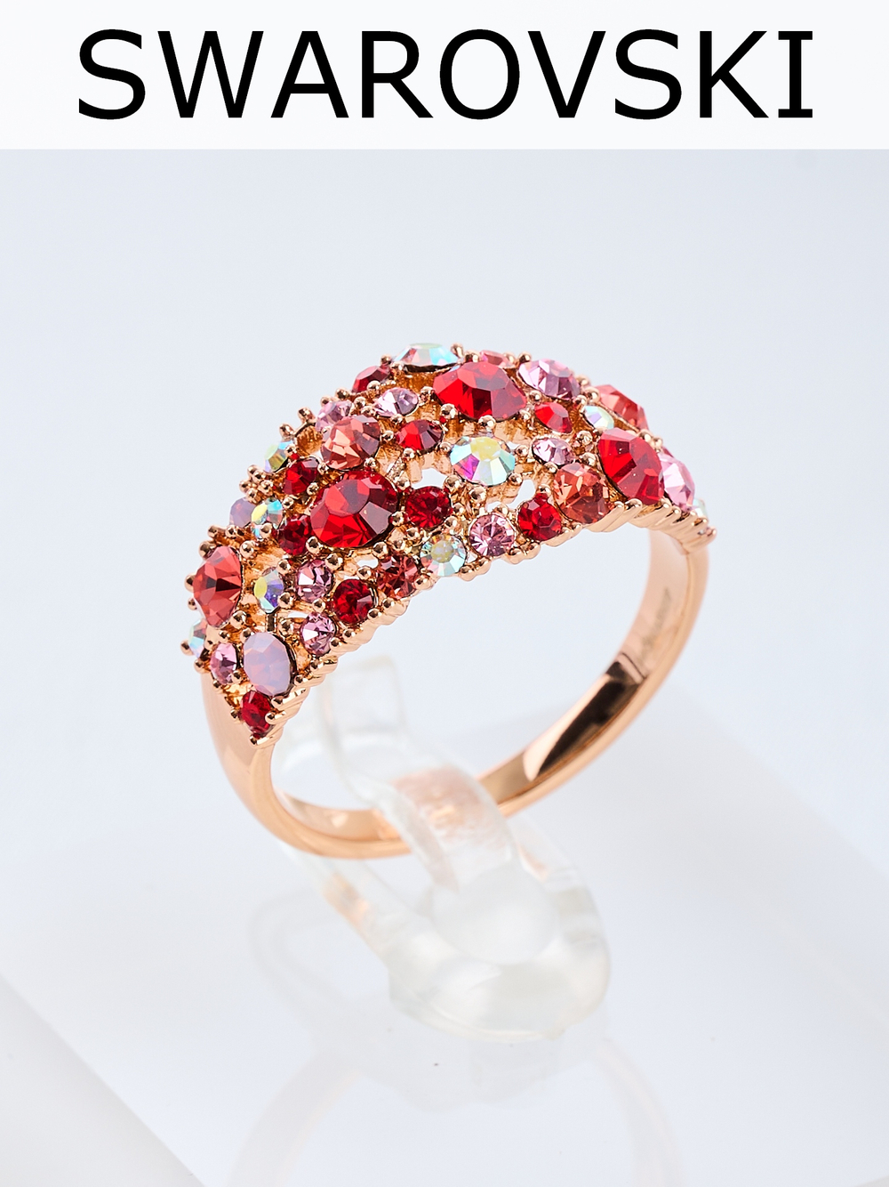 Кольцо Россыпь из красных камней Swarovski