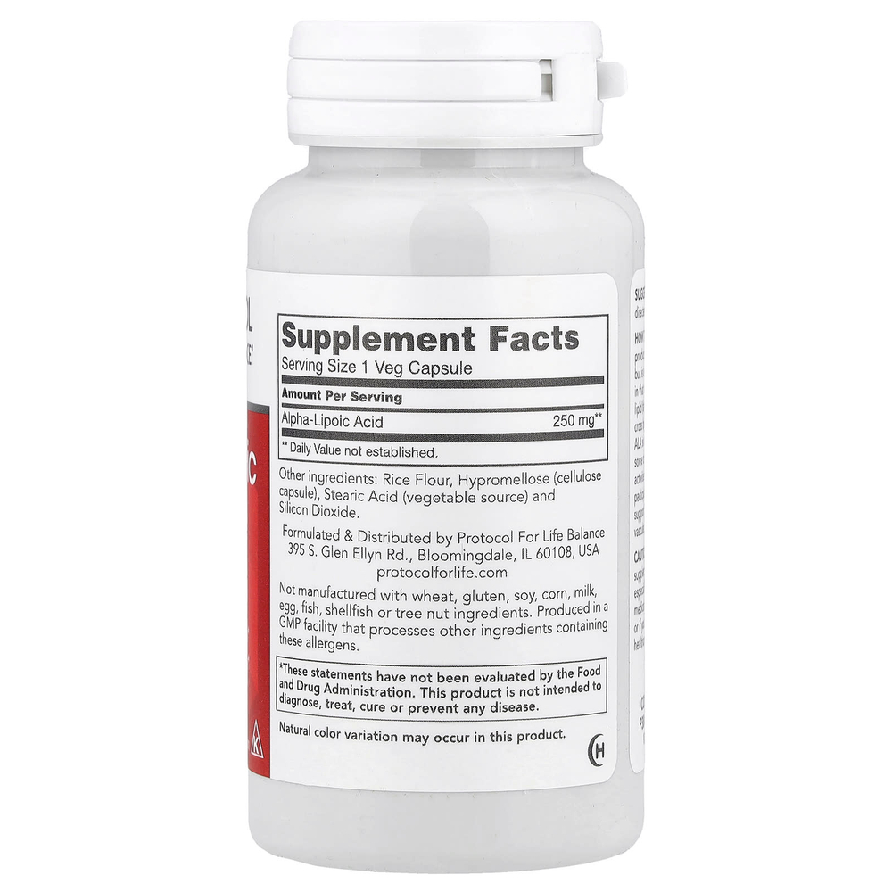 Protocol for Life Balance, Альфа-липоевая кислота, 250 мг, 90 растительных капсул