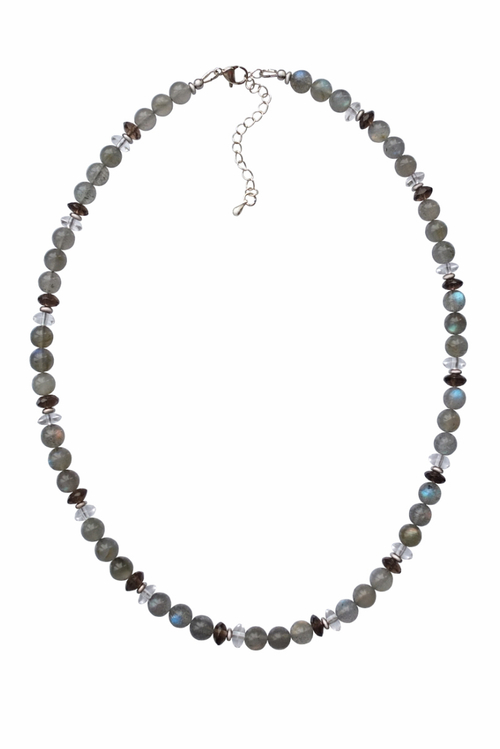 Чокер из лабрадора и кварца с удлиняющей цепочкой