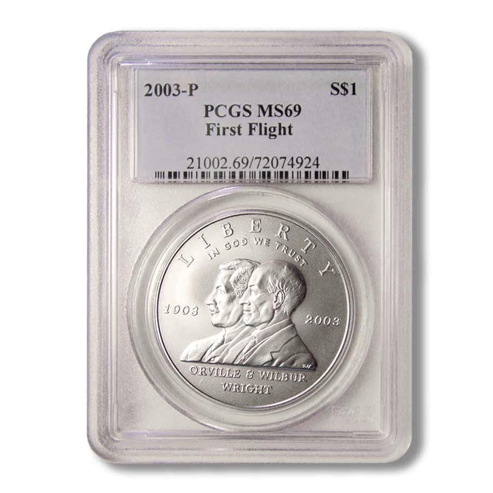 1 доллар 100 лет первого полета Братья Райт СЛАБ PCGS MS69. США 2003 год