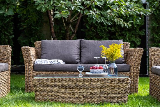 "Капучино" диван из искусственного ротанга (гиацинт) двухместный, цвет соломенный