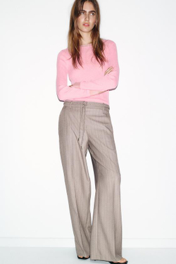 ZARA БРЮКИ В ЕЛОЧКУ С ПЛЕТЕНЫМ ПОЯСОМ, КАМЕННО-СЕРЫЙ