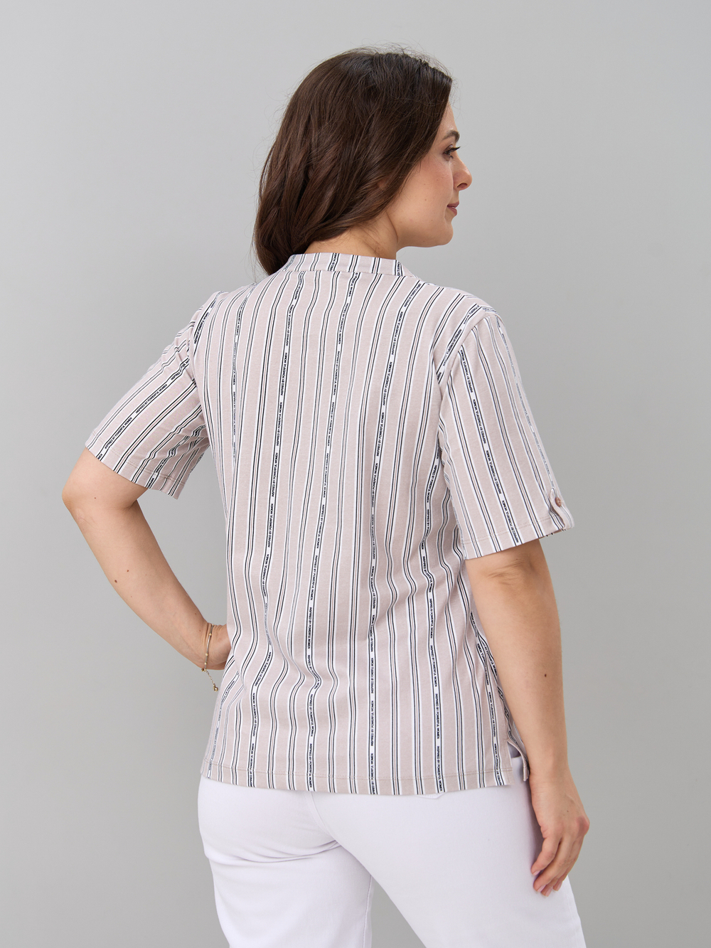 Блузка БЛ-122/бежевый-полоскабуквы