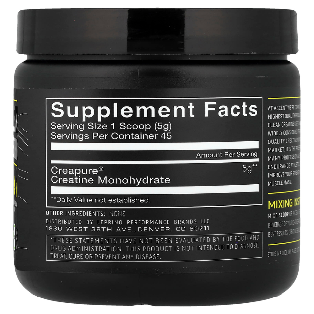 Ascent, Clean Creatine, Unflavored, 7.94 oz (225 g)