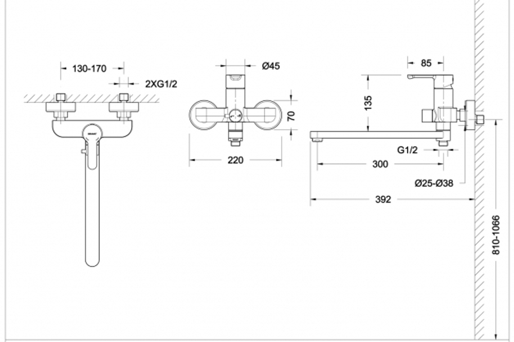 Смеситель для ванны c длинным изливом Bravat Stream