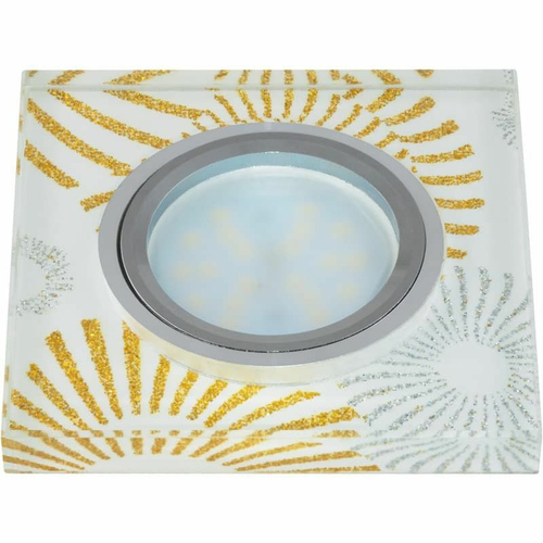 DLS-P201 GU5.3 CHROME/WHITE Светильник декоративный встраиваемый, серия Peonia. Квадратный. Без лампы, цоколь GU5.3. Металл/стекло. Хром/белый+золото+