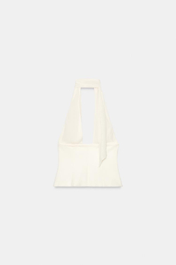 ZARA ТОП С ГОРЛОВИНОЙ ХАЛТЕР, ЖЕЛТОВАТО-БЕЛЫЙ