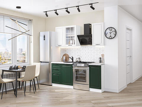 Прямая модульная кухня Дублин-04 Special White/Special Green - Белый 2140*1300*600