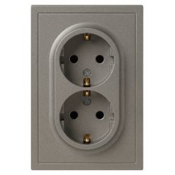 Розетка ЭРА Galaxy 15-2104-07 с заземлением двойная 2X2P+E Schuko 16А-250В IP20 титан | Эра Galaxy