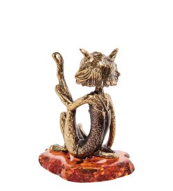 Народные промыслы AM-3142 Фигурка «Кошечка» (латунь, янтарь)