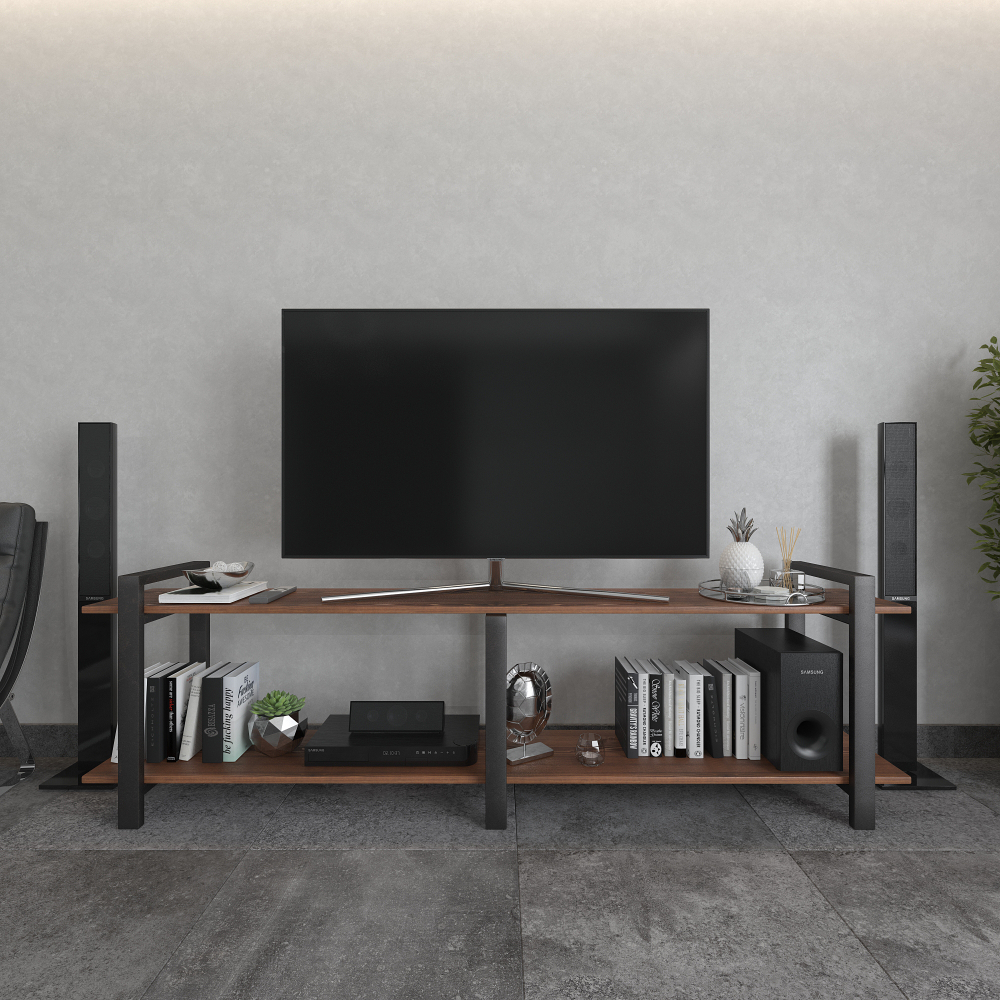 Тумба под телевизор напольная в стиле лофт из массива сосны и стали 150–200 см • Доставка по Москве, СПб и городам России