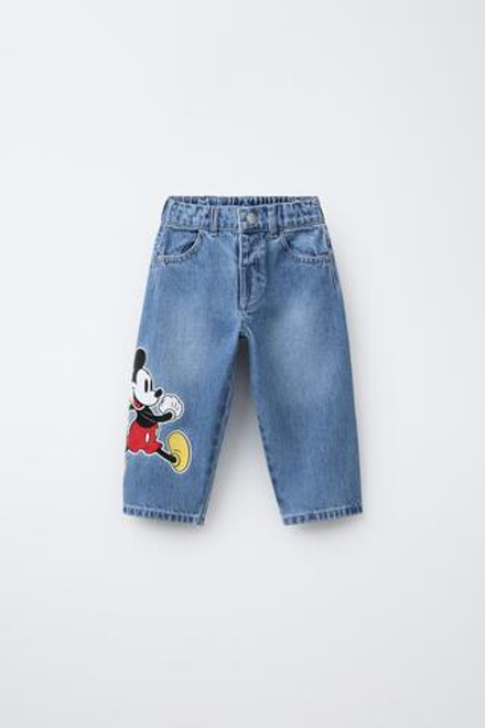 ZARA ДЖИНСЫ MICKEY MOUSE , ВЫЦВЕТШИЙ СИНИЙ