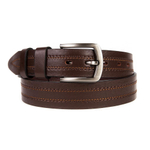 Мужской коричневый ремень из натуральной кожи Doublecity RD40-12-29 с отделочными строчками и металлической пряжкой