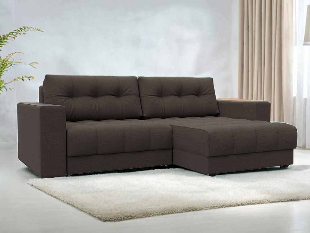 Диван угловой с декором Лига-049 НПБ, Амур 05 РОГОЖКА коричневый