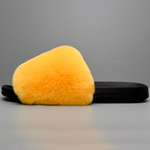 Шлепки из меха кролика рекс "Желтый"