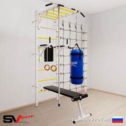 Шведская стенка Sv Sport усиленная 65420 (Турник рукоход/Брусья/Скамья/Канат/Кольца/Цепь/Мешок 22кг/Канатный лаз)