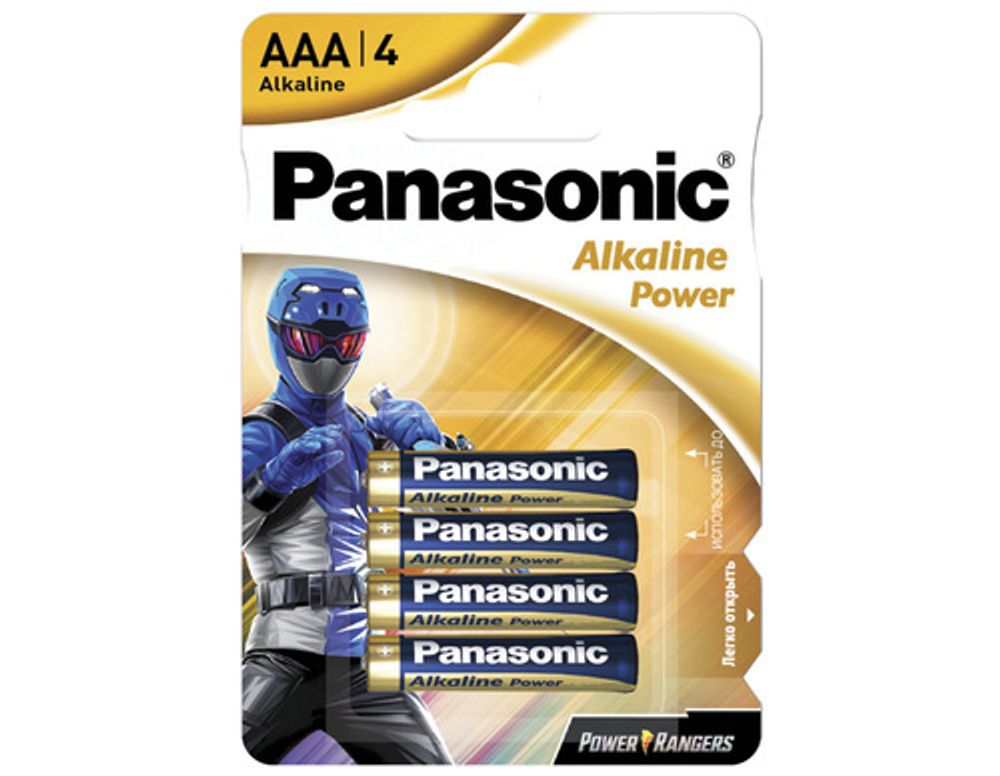 Батарейки Panasonic LR03REB/4BPRPR щелочные AAA Power Rangers Alkiline power в блистере 4шт
