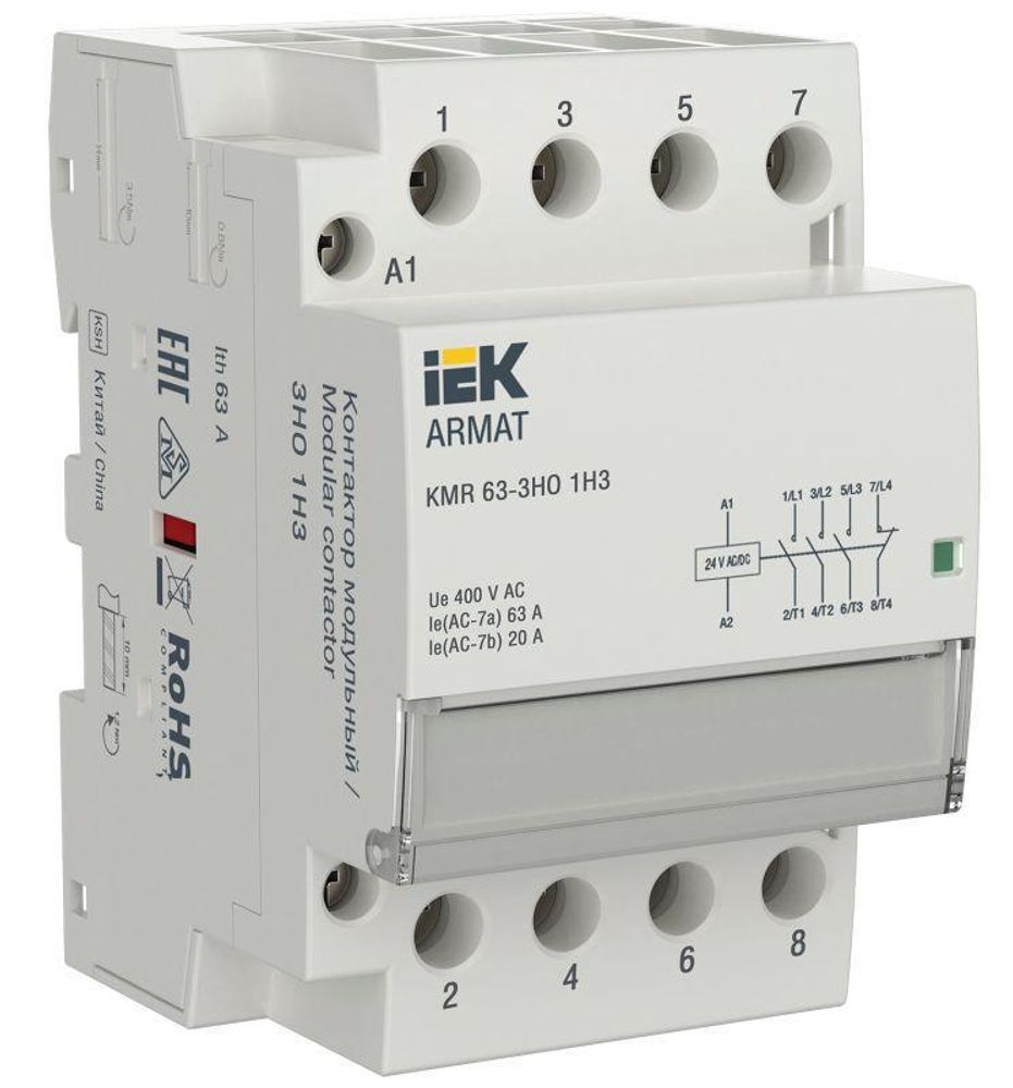Контактор модульный KMR 63А 24В AC/DC 3НО 1НЗ ARMAT IEK AR-KMR20-063-31-024