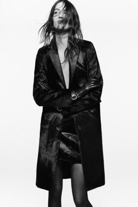 ZARA X LUDOVIC DE SAINT SERNIN КОЖАНОЕ ПАЛЬТО С ПОДКЛАДКОЙ ИЗ ОВЧИНЫ, ЧЕРНЫЙ