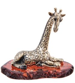 Народные промыслы AM- 529 Фигурка «Жираф Масайский Мама» (латунь, янтарь)