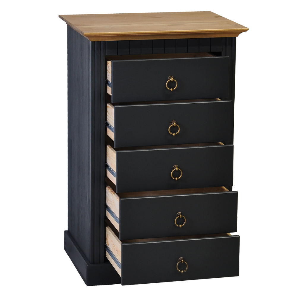 Комод Неаполь из натурального дерева с 5-ю ящиками, серый