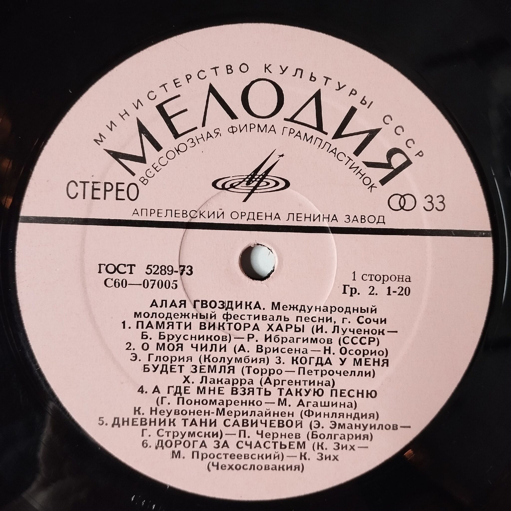 Винтажная виниловая пластинка LP Международный Молодежный Фестиваль Песни Алая Гвоздика Сочи (СССР 1977)
