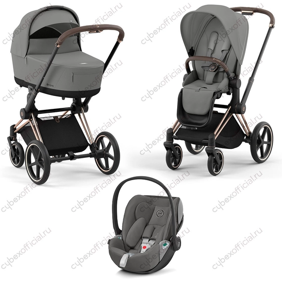 Детская коляска Cybex Priam IV 3 в 1 Mirage Grey шасси Rosegold