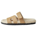 Hermes Chypre leather comfortable all-match slippers men's light brown, H222929Z HVD