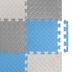 Коврик-пазл напольный 1,2х1,2 м, 16 шт., 30х30 см, толщина 1 см, серый, голубой, светло-серый, ЮНЛАНДИЯ, 664813