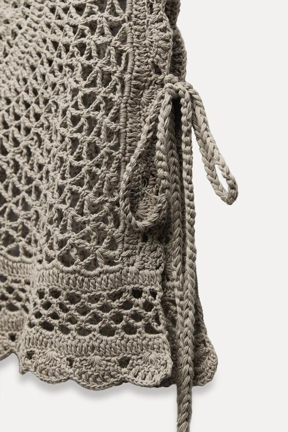 ZARA ТРИКОТАЖНЫЙ ТОП ИЗ КРУЖЕВА КРОШЕ С ЗАВЯЗКАМИ, ЛИНЯЛЫЙ ЗЕЛЕНЫЙ