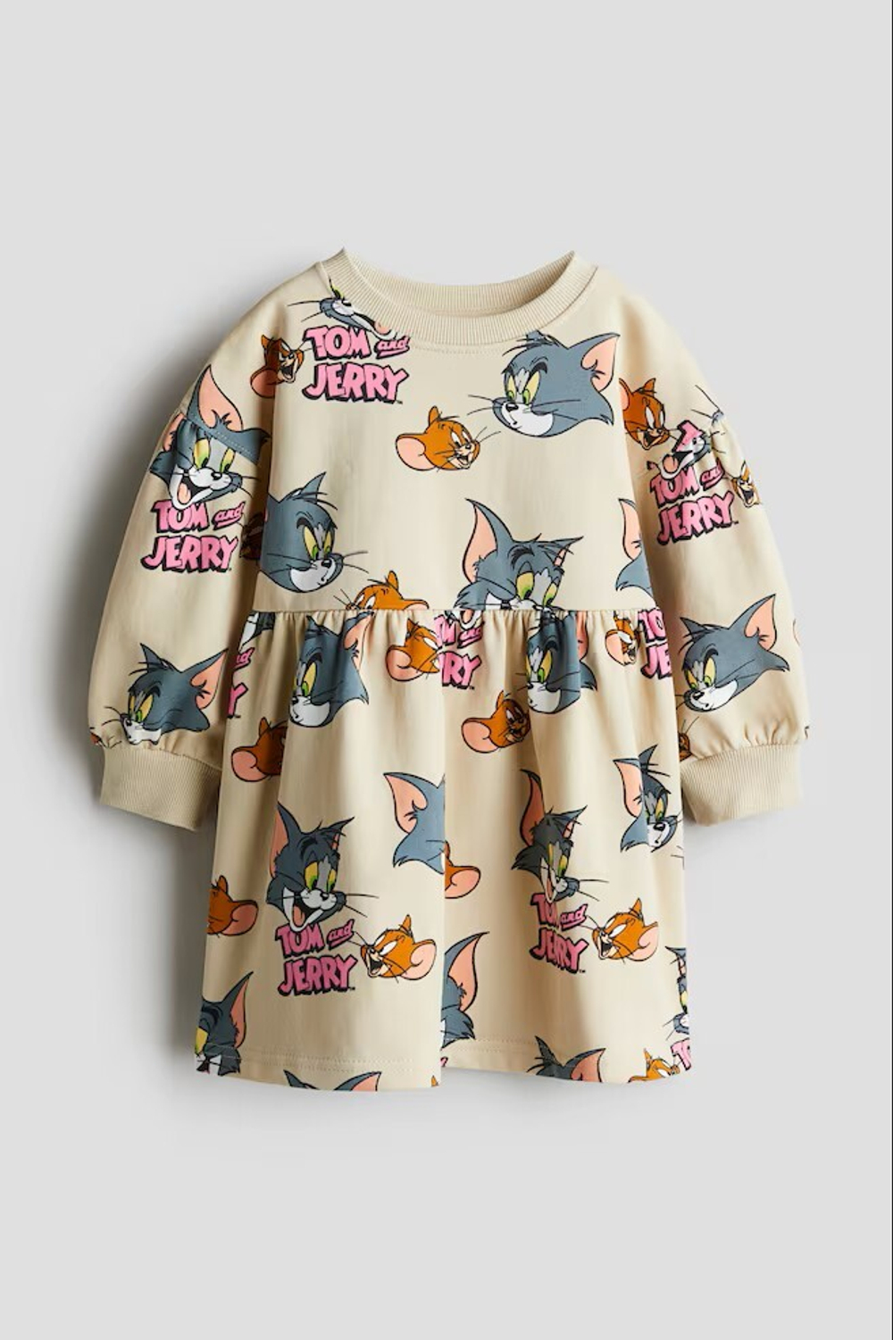 H&M Платье с круглым вырезом и принтом, светло-бежевый