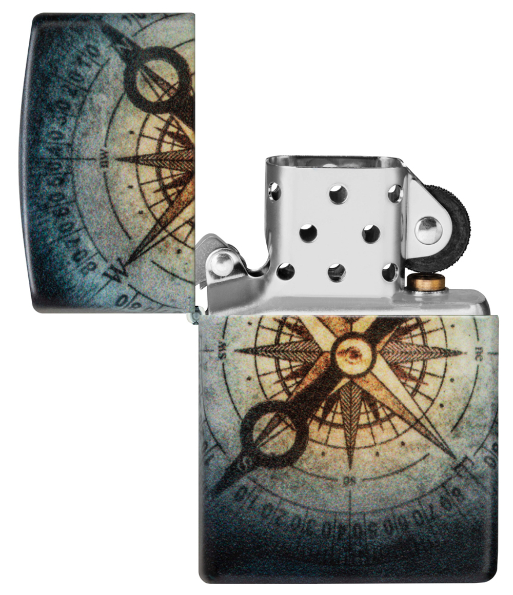 Зажигалка Zippo Compass Ghost с покрытием Glow In The Dark Green, латунь/сталь, черная, 38x13x57 мм