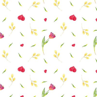 Орнамент из акврельных тюльпанов и сердец