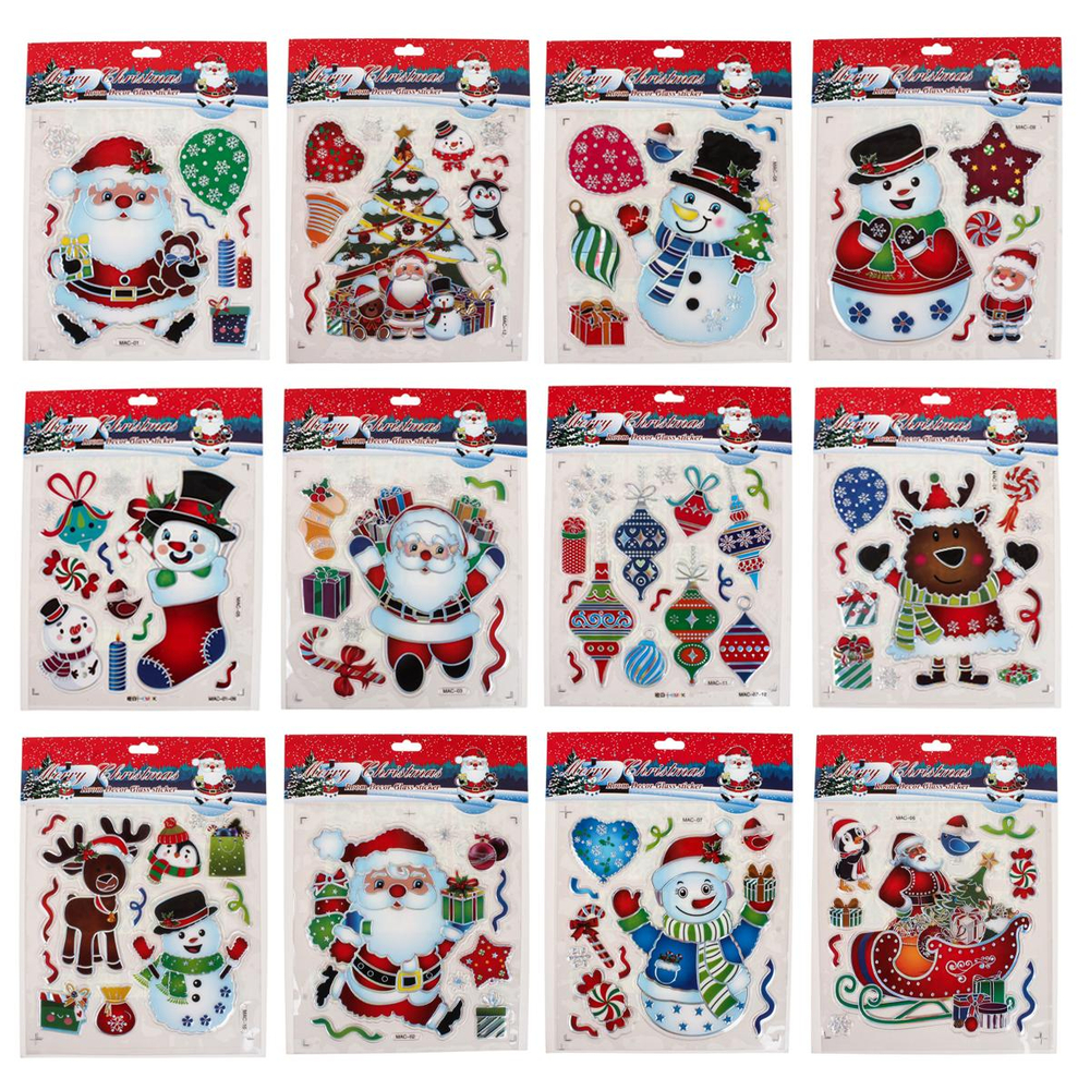 Наклейка новогодняя 21*27 см, 12 видов микс , пакет