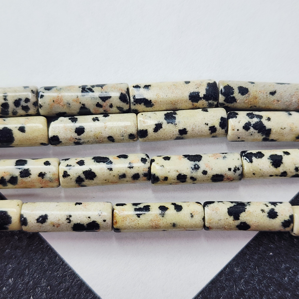 Порфир, бусины трубочки, "далматиновая яшма", р-р 13×4мм