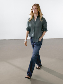 Massimo Dutti Рубашка свободного кроя из смесовой ткани рами, зеленый