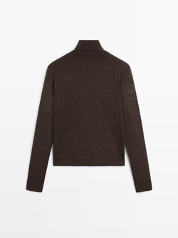 Massimo Dutti Свитер из смесовой шерсти с высоким воротником, шоколадный