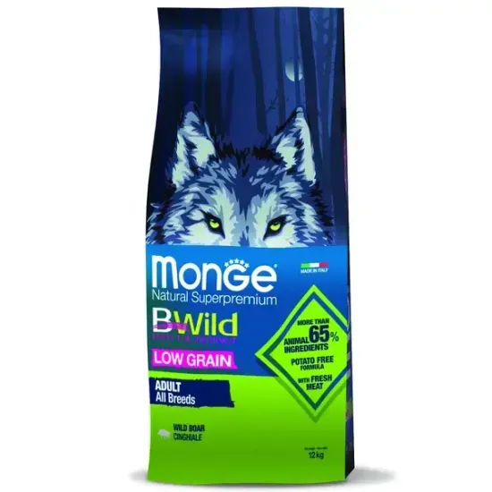 Сухой корм Monge Dog BWild LOW GRAIN для взрослых собак, низкозерновой, из мяса дикого кабана 15 кг