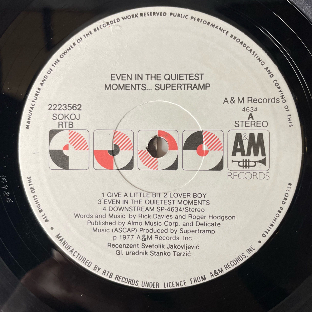 Винтажная виниловая пластинка LP Supertramp, Even In The Quietest Moments (Югославия 1986)