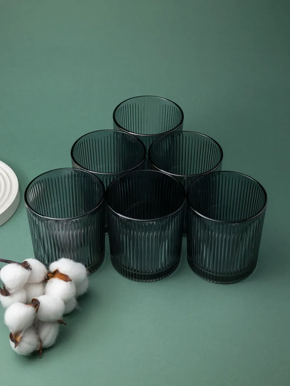 Набор ребристых бокалов для виски, 350 мл. 6 шт. черные