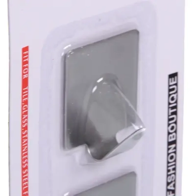 Крючки в наборе 2шт из нержавеющей стали на липкой основе «БАСТОФ», форма квадрат, нагрузка 2кг/3,5см