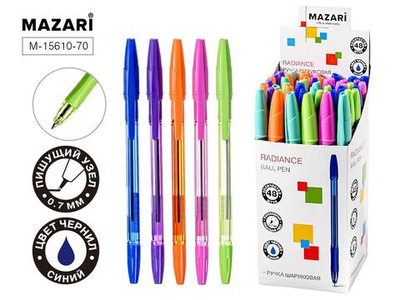 Ручка шарик. 0,7мм. "Radiance" синяя, с грипом, cмен.стержень 136,5 мм, корп. цветной, ассорти 6цв.