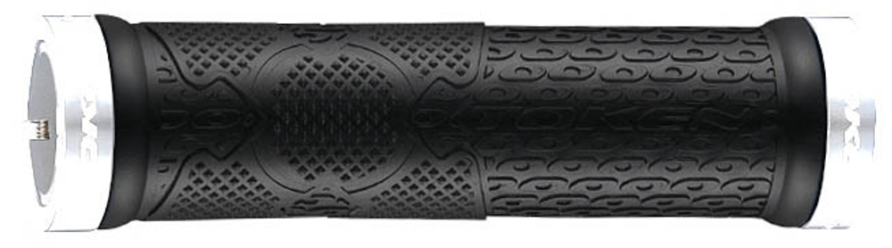 Грипсы "MTX", TOKEN 130мм., с 2 белыми алюм грипстопами , чёрные, non-sleep. 112г.  TK9881-White