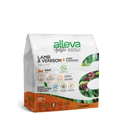 Alleva holistic cat adult lamb & venison сухой корм для взрослых кошек с ягненком и олениной, коноплей и женьшенем - 400 г