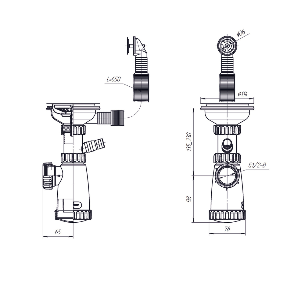 Сифон 3 1/2*40 с носиком и круглым переливом BKS3000W ИНКОПЛАСТ