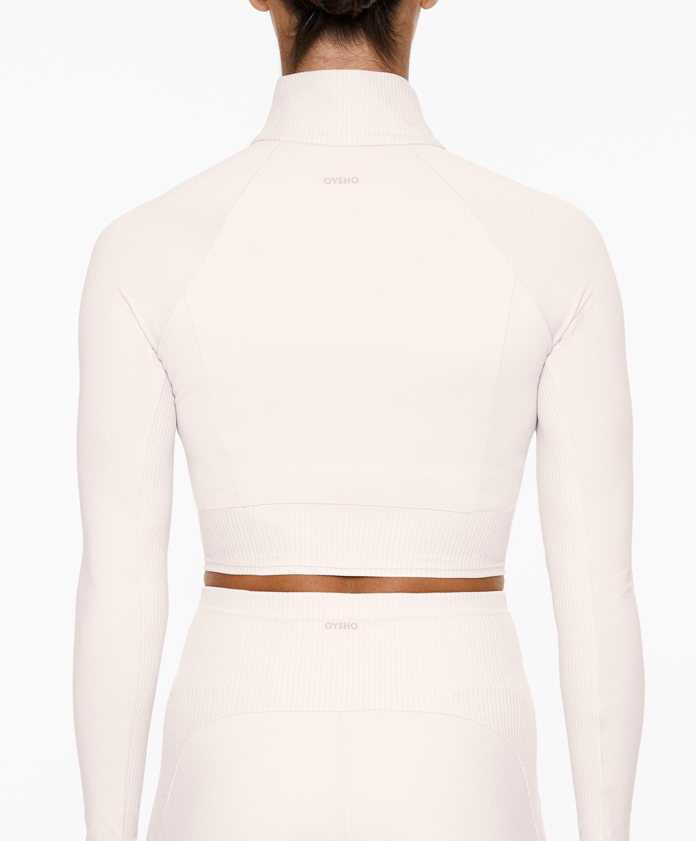 Oysho Короткий лонгслив Comfortlux из ткани в рубчик с застежкой-молнией, каменный