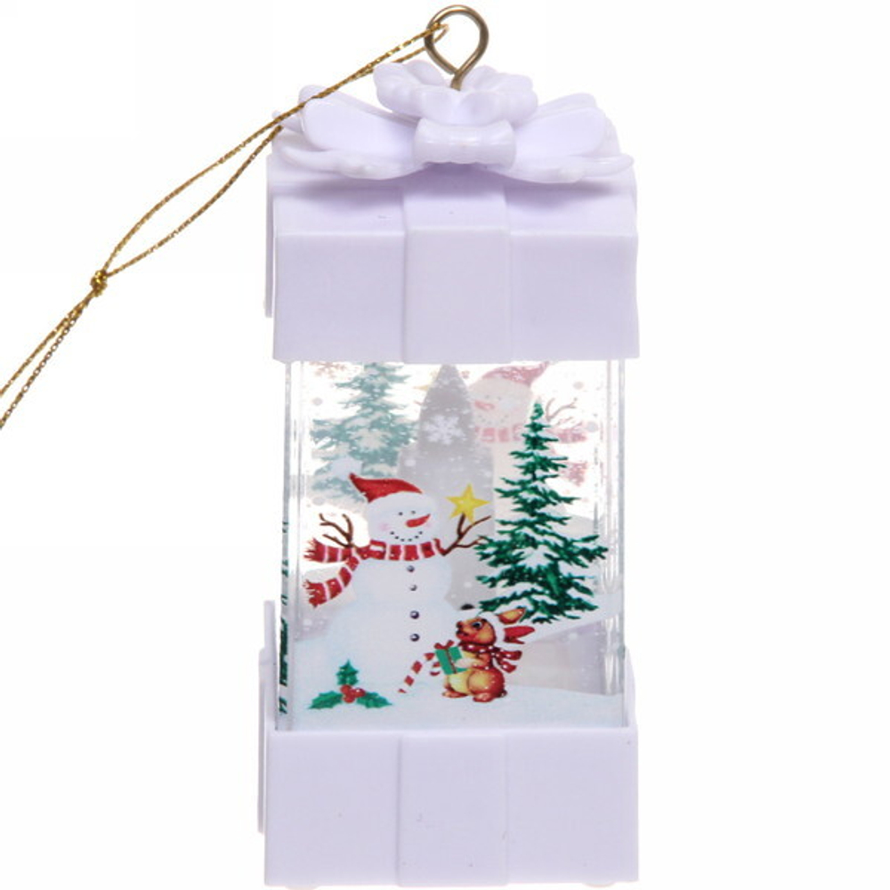 Сувенир с подсветкой «Фонарь - Сказочная лесная прогулка со Снеговиком» 5х5х11,5 см, белый