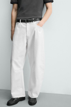 ZARA БРЮКИ BARREL FIT, БЕЛЫЙ