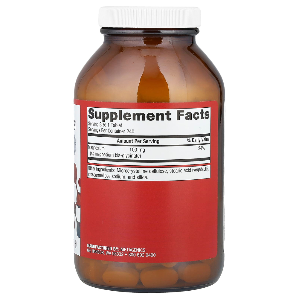Metagenics, глицинат магния, 100 мг, 240 таблеток